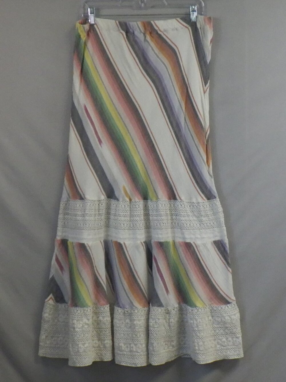 Tasha Polizzi Collection Muted Multi Color Striped Tiered Maxi Skirt   A688